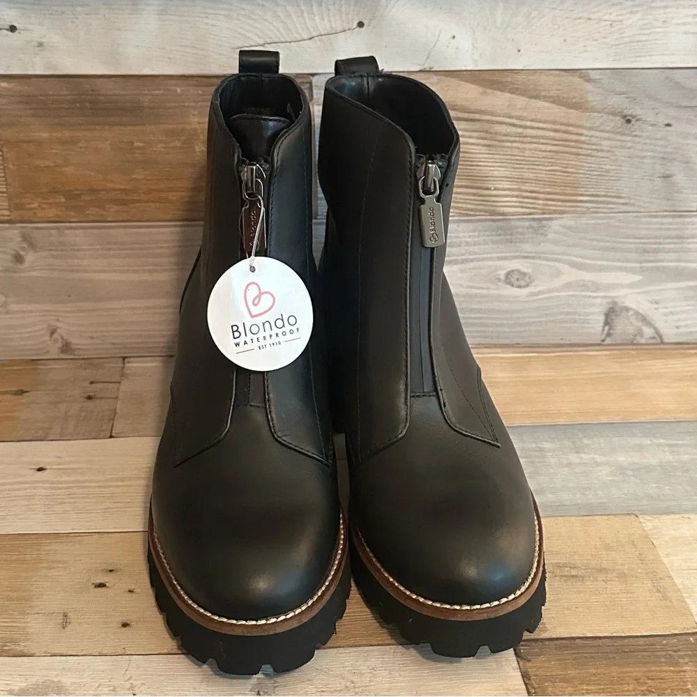 Black Leather Waterproof Zip-Up RainBoots NWT Blondo, Boots size 7 - Picture 1 of 6